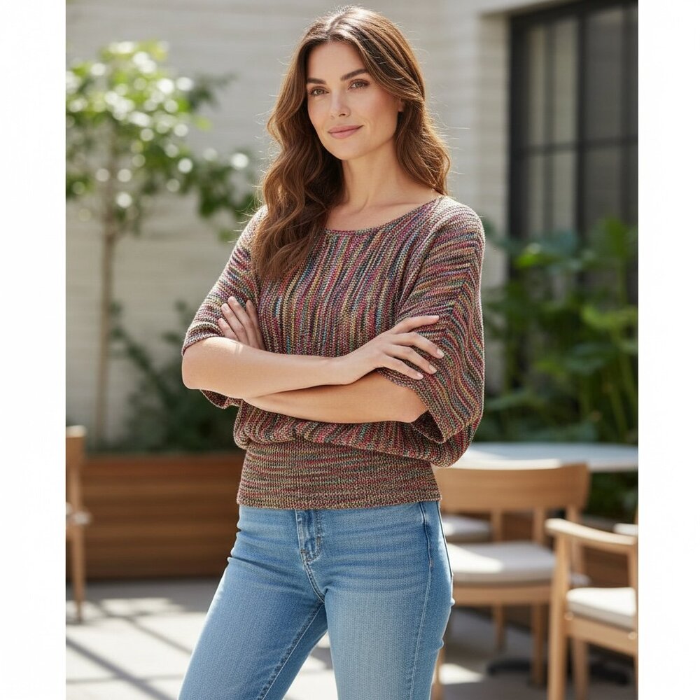 Forever 21 Multicolor Dolman Sleeve Knit Top Sz M #228i